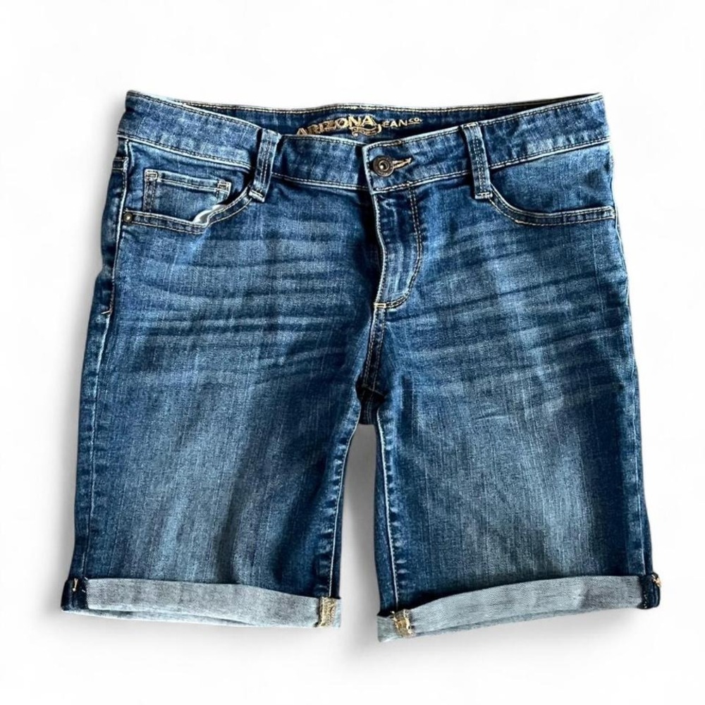 Arizona Jean Co Cuffed Denim Shorts Women's Size 7 Medium Wash Mid Rise Casual